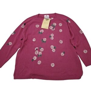 Quacker Factory Floral Embroidered Sweater Size 1X NWT